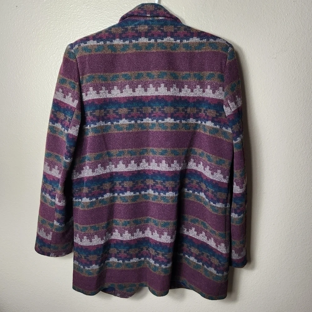 Vintage Braetan Womens Southwestern Aztec Wool Blend One Button Blazer-Size L